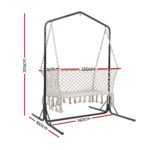 Gardeon Hammock Chair with Stand Macrame Outdoor Garden 2 Seater Cream - Image 2