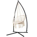 Gardeon Hammock Chair with Steel Stand Macrame Outdoor Swinging Cream