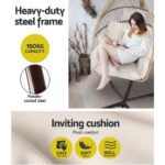 Gardeon Outdoor Egg Swing Chair Hanging Chair Wicker Rope Pod Stand Cushion Latte - Image 4