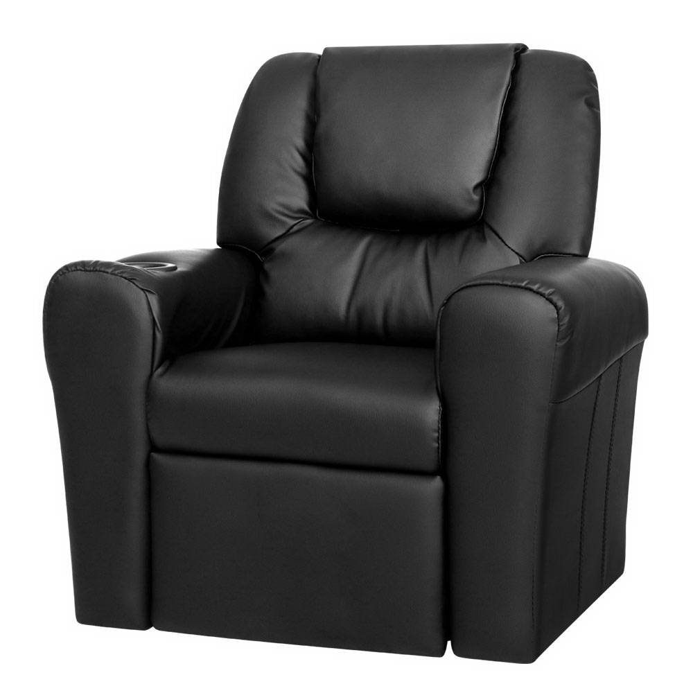 KID-RECLINER-BK-202509191608-00 Keezi Kids Recliner Chair PU Leather Sofa Lounge Couch Children Armchair Black - Image 1