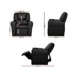 Keezi Kids Recliner Chair PU Leather Sofa Lounge Couch Children Armchair Black - Image 2