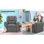Keezi Kids Recliner Chair Linen Soft Sofa Lounge Couch Children Armchair Grey - Image 4