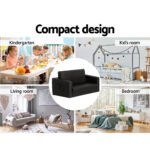 Keezi Kids Sofa 2 Seater Children Flip Open Couch PU Leather Armchair Black - Image 6