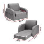 Keezi Kids Sofa 1 Seater Children Flip Open Couch Lounger Armchair Soft Grey - Image 2