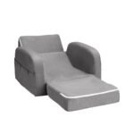 Keezi Kids Sofa 1 Seater Children Flip Open Couch Lounger Armchair Soft Grey - Image 3