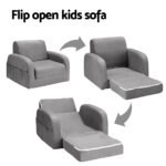 Keezi Kids Sofa 1 Seater Children Flip Open Couch Lounger Armchair Soft Grey - Image 5