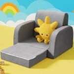 Keezi Kids Sofa 1 Seater Children Flip Open Couch Lounger Armchair Soft Grey - Image 6