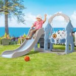 Keezi Kids Slide Swing Set Basketball Hoop Rings Outdoor Playground 170cm Blue - Image 8