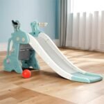 Keezi Kids Slide Set Basketball Hoop Ring Outdoor Playground Toy Deer 140cm Blue - Image 7
