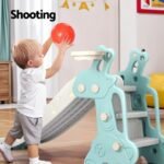 Keezi Kids Slide Set Basketball Hoop Ring Outdoor Playground Toy Deer 140cm Blue - Image 5