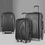 Wanderlite 3 Set Luggage 20-24-28 Inch with Zipper Lock Carry On Hard Shell Travel Suitcase Luggage Case Black
