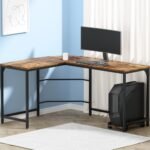 Artiss Computer Desk L-Shape CPU Stand Brown 147CM