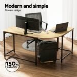 Artiss Computer Desk L-Shape CPU Stand Oak 147CM - Image 4