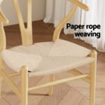 1 Set of 4 Artiss Dining Chairs Wooden Rattan Seat Wishbone Back - Image 6