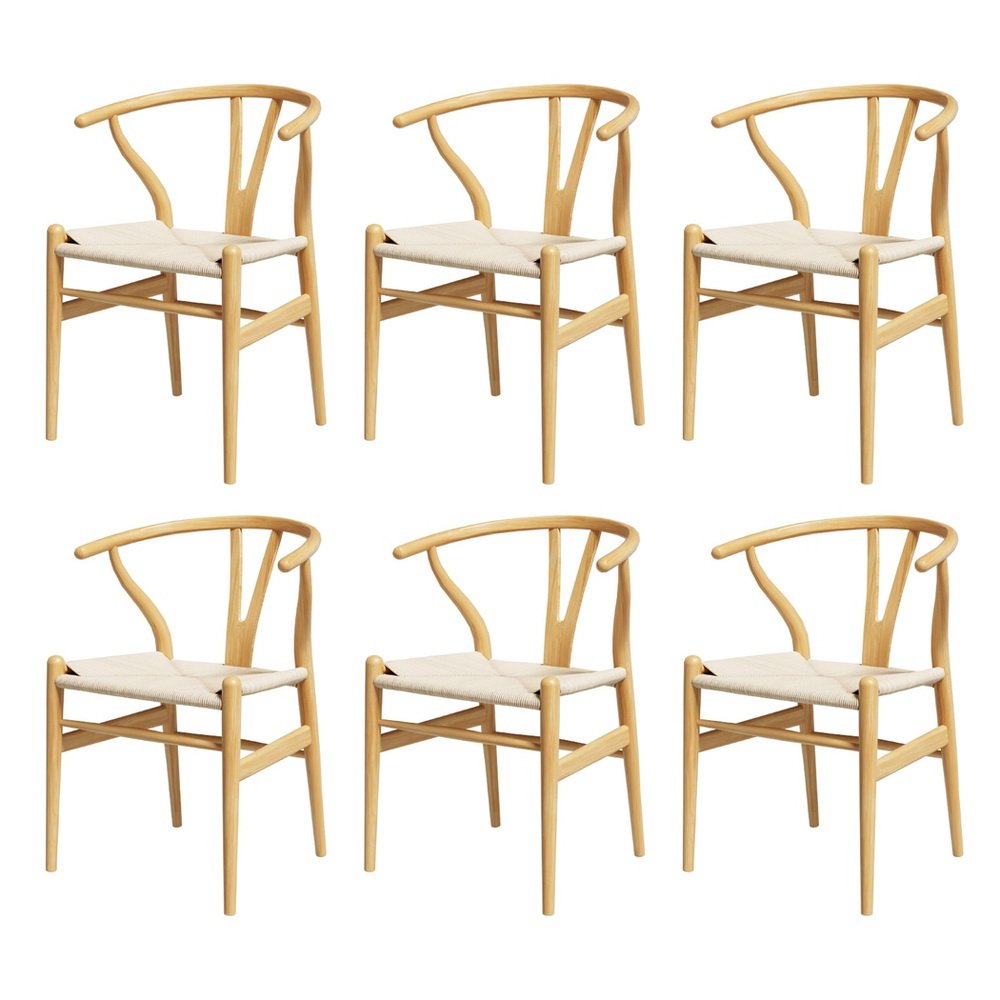 MO-DIN-B-01-RAT-WDX6-202504041346-00 1 Set of 6 Artiss Dining Chairs Wooden Rattan Seat Wishbone Back - Image 1