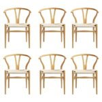 1 Set of 6 Artiss Dining Chairs Wooden Rattan Seat Wishbone Back - Image 3