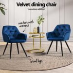 Artiss Dining Chairs Set of 4 Velvet Diamond Tufted Armchair Blue - Image 4