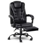 Artiss 2 Point Massage Office Chair PU Leather Footrest Black - Image 8
