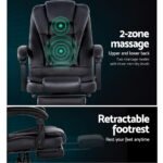 Artiss 2 Point Massage Office Chair PU Leather Footrest Black - Image 5