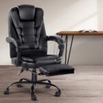 Artiss 2 Point Massage Office Chair PU Leather Footrest Black - Image 7