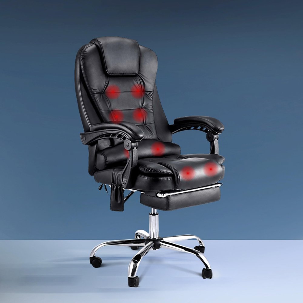 MOC-9MJ-BK-COMBO-11935-07 Artiss 8 Point Massage Office Chair PU Leather Footrest Black - Image 1