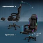 Artiss 6 Point Massage Gaming Office Chair 7 LED Footrest Black - Image 6