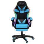 Artiss Gaming Office Chair 12 RGB LED Massage Computer Work Seat Footrest Cyan - Image 3