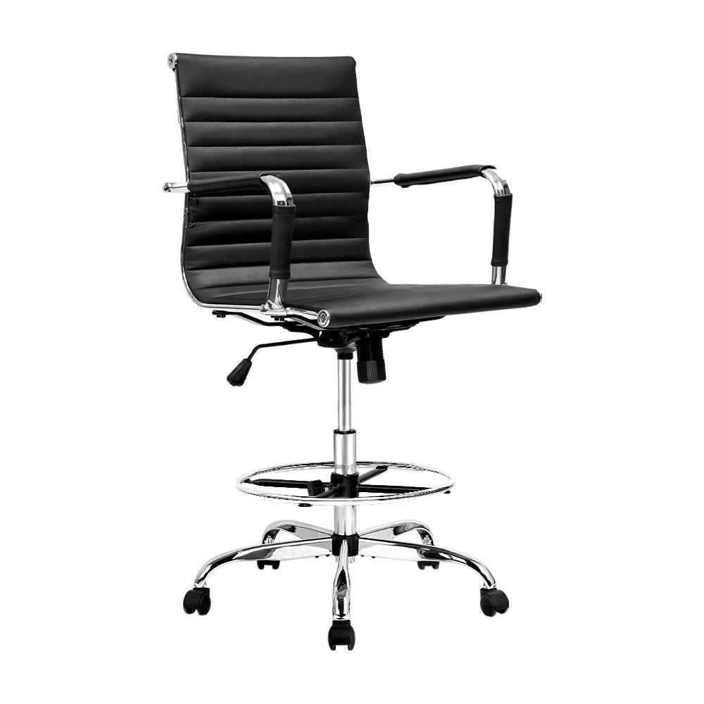 OCHAIR-H-RING-8147-BK-20288-00 Artiss Office Chair Drafting Stool Leather Chairs Black - Image 1