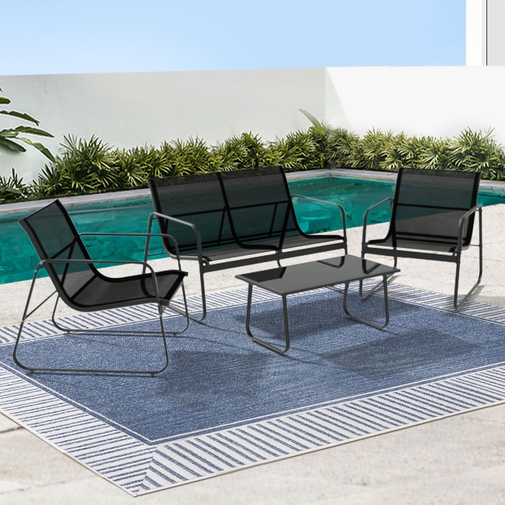 ODF-4PC-SOFA-TXL-J-BK-202502281536-00 Gardeon Outdoor Sofa Set Lounge Setting Textilene Table and Chairs Garden Patio Furniture - Image 1