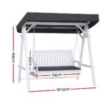 Gardeon Outdoor Wooden Swing Chair Garden Bench Canopy Cushion 3 Seater White - Image 2