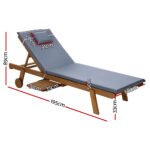 Gardeon Sun Lounge Wooden Lounger Outdoor Furniture Day Bed Wheels Patio Grey - Image 2