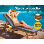 Gardeon 2x Sun Lounge Wooden Lounger Outdoor Furniture Day Bed Wheel Patio Grey - Image 4
