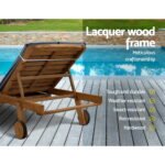 Gardeon 2x Sun Lounge Wooden Lounger Outdoor Furniture Day Bed Wheel Patio Grey - Image 6