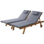 Gardeon 2x Sun Lounge Wooden Lounger Outdoor Furniture Day Bed Wheel Patio Grey - Image 7