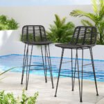 Gardeon 2x Outdoor Bar Stools Rattan Black - Image 7