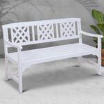 Gardeon Outdoor Garden Bench Wooden Chair 3 Seat Patio Furniture Lounge White - Image 7