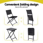 Gardeon Outdoor Bistro Set Folding Table and Chairs Patio Furniture Garden Steel Black - Image 5