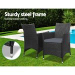 Gardeon 3PC Outdoor Bistro Set Patio Furniture Wicker Setting Chairs Table Cushion Black - Image 3