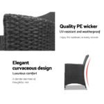 Gardeon 3PC Outdoor Bistro Set Patio Furniture Wicker Setting Chairs Table Cushion Black - Image 4
