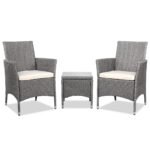 Gardeon 3PC Outdoor Bistro Set Patio Furniture Wicker Setting Chairs Table Cushion Grey - Image 8