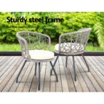 Gardeon 3PC Bistro Set Outdoor Furniture Rattan Table Chairs Patio Garden Cushion Grey - Image 3