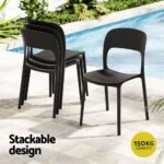 Gardeon 4PC Outdoor Dining Chairs Stackable PP Patio Chair Garden Furniture Black - Image 5