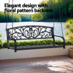 Gardeon Outdoor Porch Swing Chair Patio Furniture Floral Backrest 2 Seater Black - Image 5