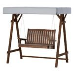 Gardeon Outdoor Wooden Swing Chair Garden Bench Canopy Cushion 2 Seater Charcoal - Image 8