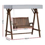 Gardeon Outdoor Wooden Swing Chair Garden Bench Canopy Cushion 2 Seater Charcoal - Image 2