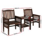 Gardeon Outdoor Garden Bench Loveseat Wooden Table Chairs Patio Furniture Charcoal - Image 2
