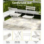 Gardeon 3PC Outdoor Bistro Set Steel Table and Chairs Patio Furniture White - Image 6