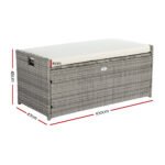 Gardeon Outdoor Storage Bench Box Wicker Garden Sheds Tools Cushion Patio Furniture Grey - Image 2