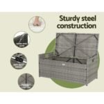 Gardeon Outdoor Storage Bench Box Wicker Garden Sheds Tools Cushion Patio Furniture Grey - Image 6