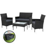 Gardeon 4 Seater Outdoor Sofa Set with Storage Cover Wicker Table Chair Black - Image 7